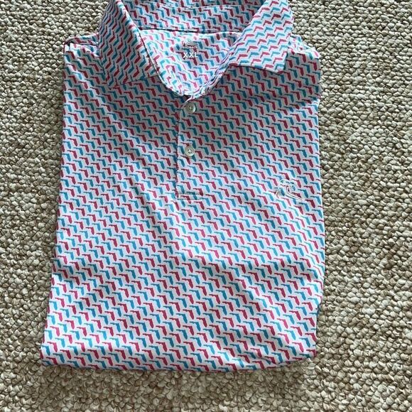RHOBACK The Florida Man Men's Short Sleeve Performance Polo XXL Pink Blue EUC - Picture 1 of 14